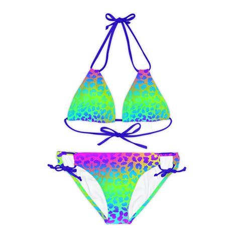 Colorful Leopard Strappy Bikini Set Cute Swimsuit Bikini Set Women S Summer Swimwear Two