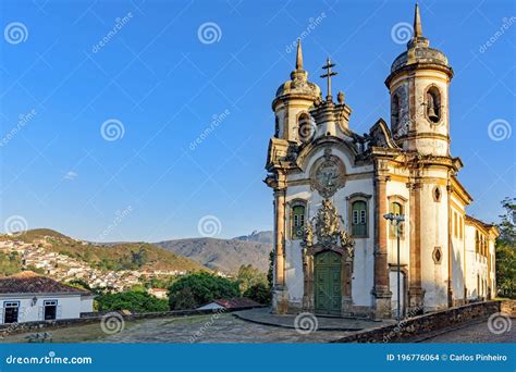 Historic Churches In Baroque And Colonial Style In Ouro Preto Stock