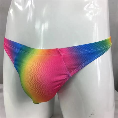 Mens Swim Bikini Rainbow Colors Swimsuit Fabric Nylon Spandex Lined