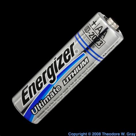 Lithium battery, a sample of the element Lithium in the Periodic Table