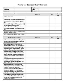 Free Printable Teacher Observation Forms