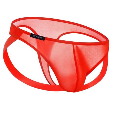 JOCKMAIL slip translucide en soie glacée pour homme string taille basse bikini tailleXXL Orange