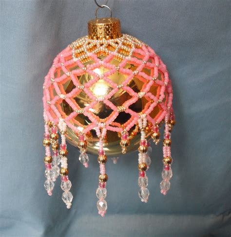 Seed Beaded Christmas Ornament Pink And Gold By Lindysfancies