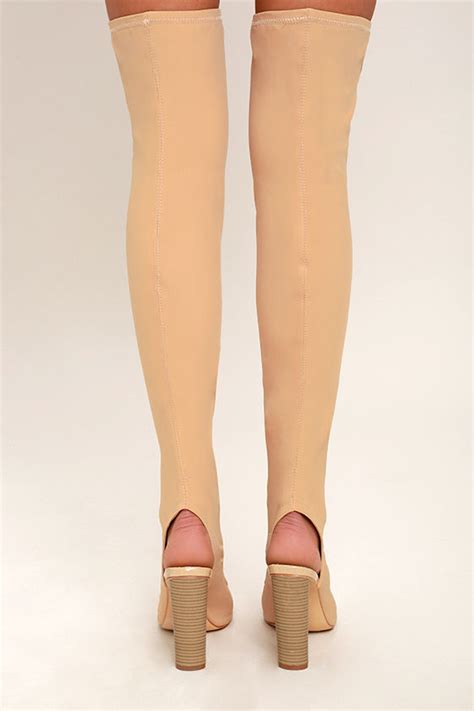 Sexy Nude OTK Boots Peep Toe Boots Knit Over The Knee Boots 63 00