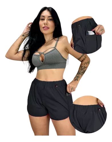 Short Academia Fitness Feminino Bolso Dri Fit Uv Parcelamento