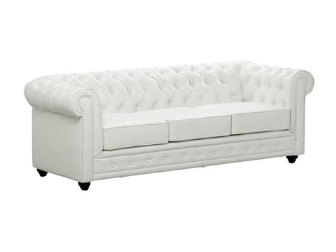 Canap Places Capitonn En Simili Blanc Chesterfield