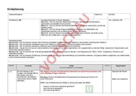 Arbeitsblatt BG Bildnerisches Gestalten Anderes Thema