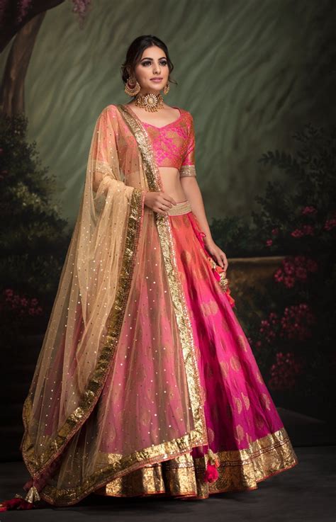 Shaded Fuchsia Pink Banarasi Lehenga Frugal2fab Indian Fashion