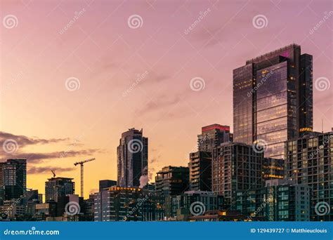 Beautiful and Colorful Seattle Skyline at Sunset Stock Image - Image of architectural, night ...