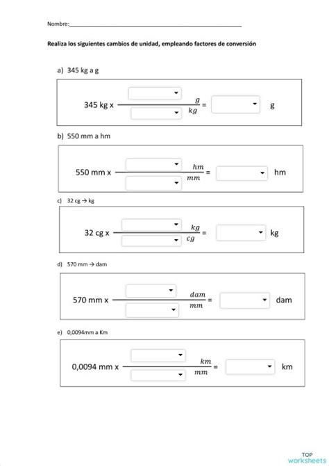 Cambios De Unidad Factores De Conversión Ficha Interactiva Topworksheets