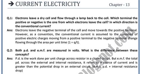 Adamjee Coaching Current Electricity Question Answers Physics Xii