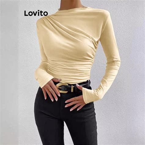 Lovito Casual Plain Asymmetrical T Shirt For Women Lnl Lovito Kaos