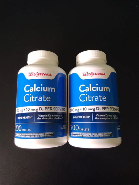 2 X Calcium Citrate Walgreens 500 Mg 10 Mcg D3 Bone Health 200 Tablets