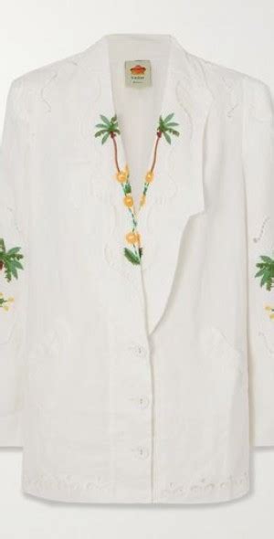 Farm Rio Bead Embellished Embroidered Broderie Anglaise Linen Blazer