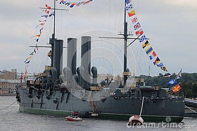 View Of Left Side Of The Historic Cruiser Aurora On A Cloudy Day Saint