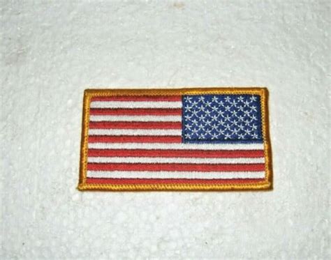 Usa Reverse American Flag Embroidered Patch Sew On 1 3 4 X 3 Gold