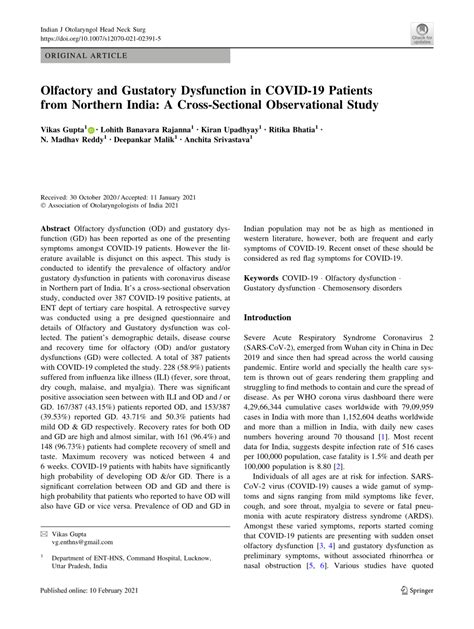 (PDF) Olfactory and Gustatory Dysfunction in COVID-19 Patients from ... 