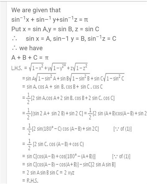 Q If sin-1a+sin-1b+sin-1c =π, then prove that a1-a2+b1-b2+c1-c2=2abc - Maths - Inverse ...