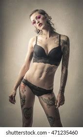 Tattooed Woman Black Lingerie Stock Photo Shutterstock