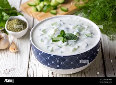 Traditional delicious appetizer; tzatziki (Turkish name; cacik Stock Photo - Alamy