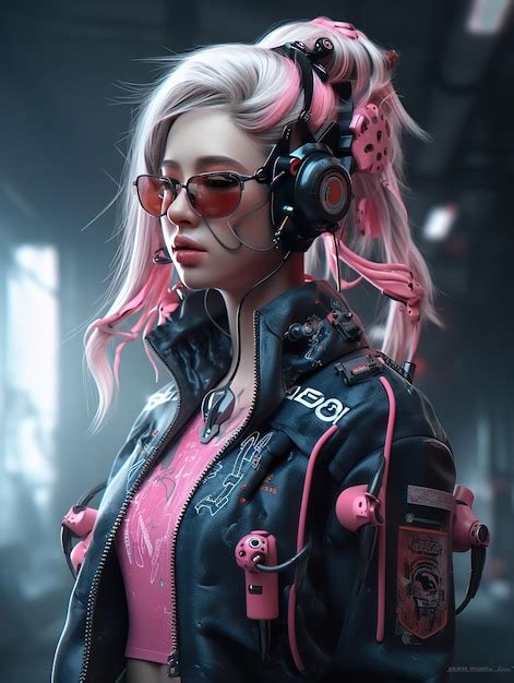 Premium Photo | A girl with pink hair and glasses in a cyberpunk style