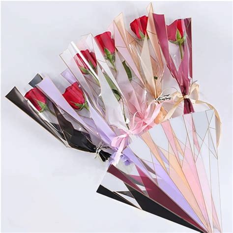 100 Counts Single Floral Packaging Bagsingle Rose Sleeve