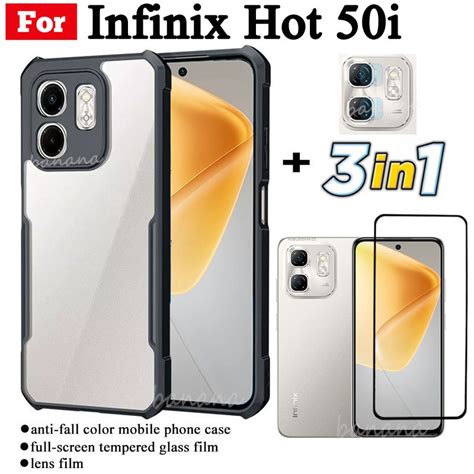 3 IN 1 Infinix Hot 50i Anti Fall Mobile Phone Case For Hot 50 4G 5G Hot50i Tempered Glass Film