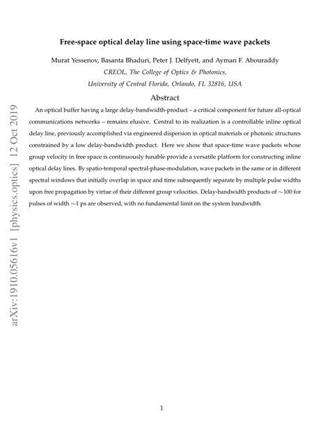 PDF Free Space Optical Delay Line Using Space Time Wave Packets