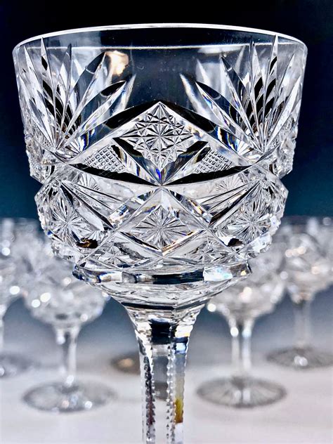 American Brilliant Cut Glass Wine Glasses Set Of 6 Beautifully Cut Original Rims