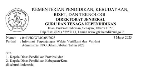 Surat Edaran Perpanjangan Waktu Verifikasi Dan Validasi Administrasi