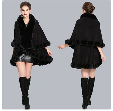 Faux Fur Cape Cape Capes Cashmere Capes Cashmere Cape With Fur Trim Ruana Poncho Coat Fur Cape