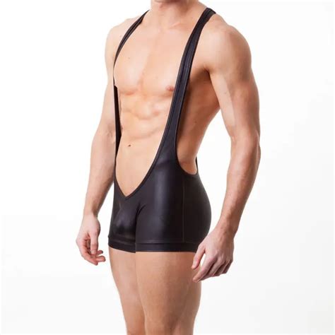Sexy Lingerie Male One Piece Underwears Men Faux Leather Jumpsuit Mens Bodysuit Swimwear Brand