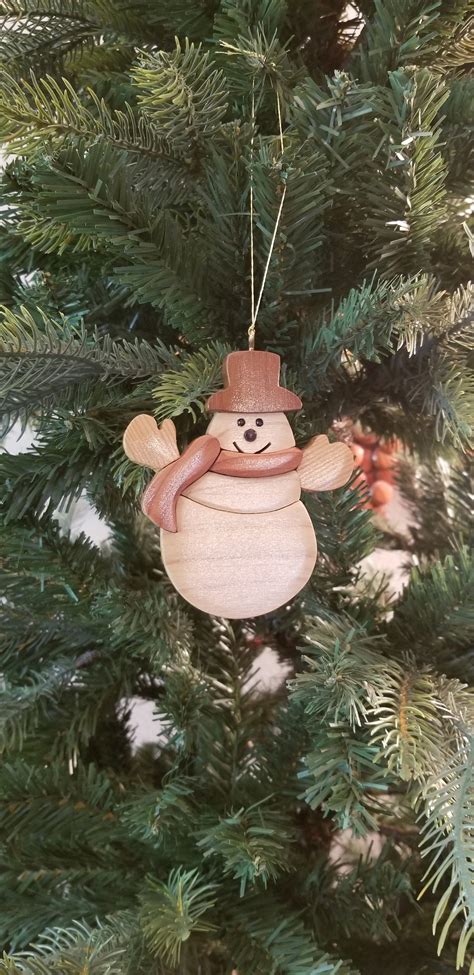 Snowman Christmas Ornament Intarsia Wood Carving This Etsy