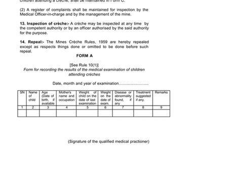 Mines Creche Rules Legislation Pdf