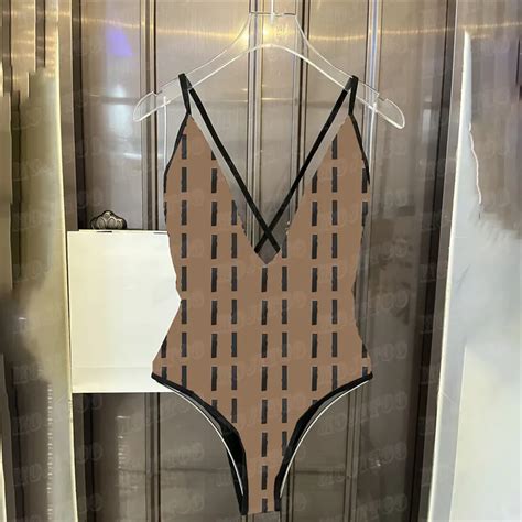 Designer Cross Strap Bikini For Women Sexy V Neck Brown One Piece Swimsuit For Summer Beachwear