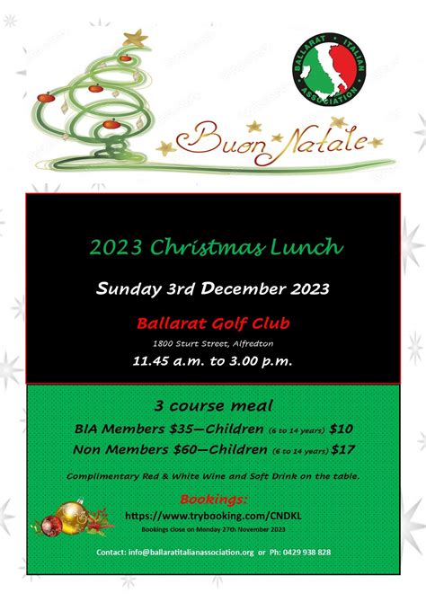 Ballarat Italian Association Christmas Lunch Tickets Ballarat