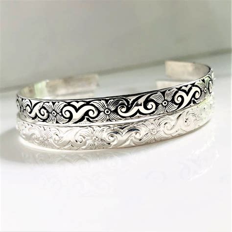 Secret Hidden Message Solid Sterling Silver Bracelet . Floral Silver