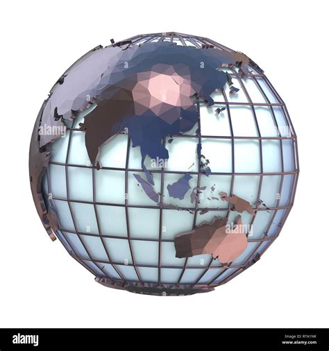 Polygonal Style Illustration Of Earth Globe Asia And Oceania View 3D