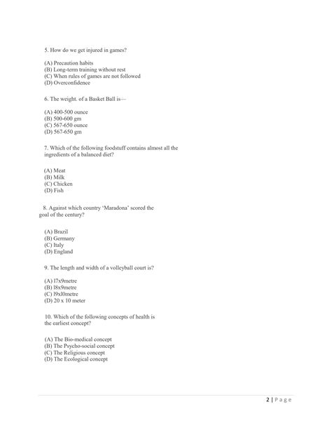 Solution Physical Education Mcqs Multiple Choice Quiz Practice Test