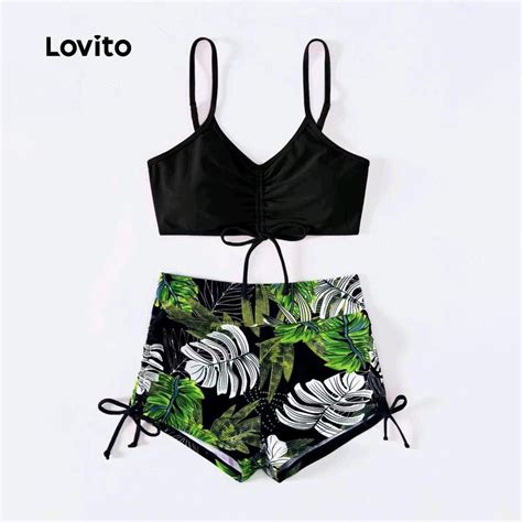 Lovito Women Sexy Tropical Drawstring Pattern Bikini Sets Lnl Shopee Philippines