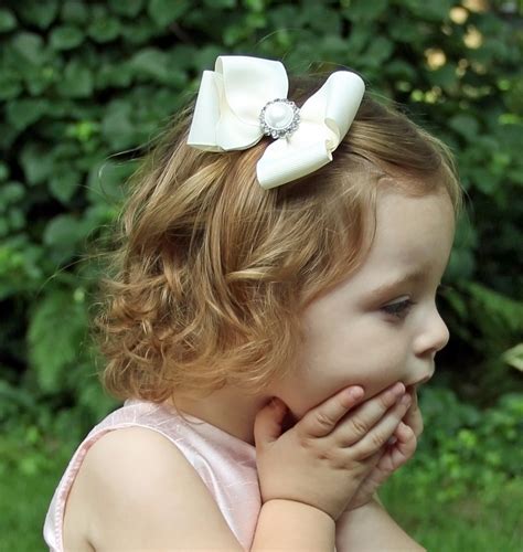 Flower Girl Hair Bow Ivory Hair Bow Cream Hair Bow Pearl Etsy