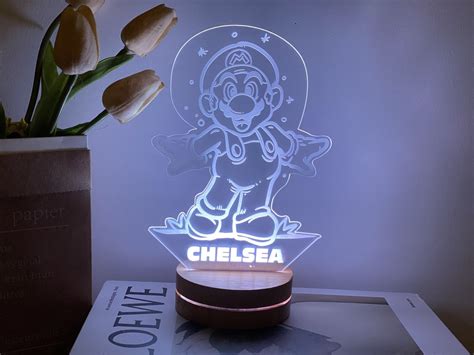 Personalized Super Mario Night Light Wood Base Mario Led - Etsy