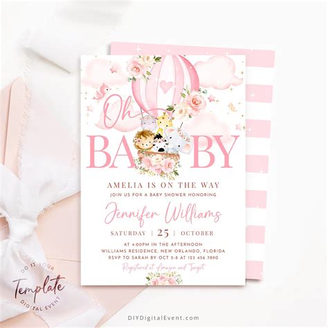 Editable Hot Air Balloon Baby Shower Invitation Template Etsy