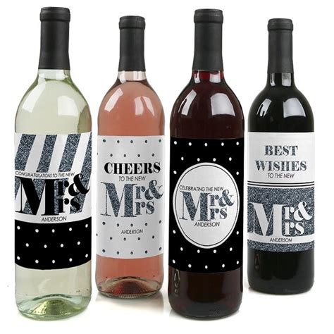 Mr And Mrs Silver Wedding Wine Bottle Labels Set Of 4