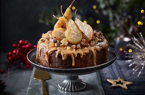 Poached Pear Caramel Drip Cake Christmas Cake Recipes Tesco Real Food