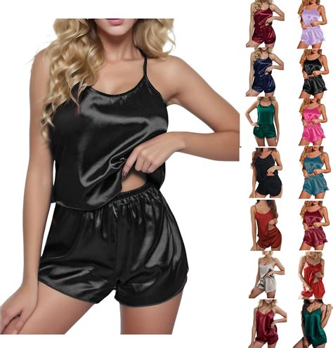 Summer Womens Satin Pajamas Sets Solid Color Backless