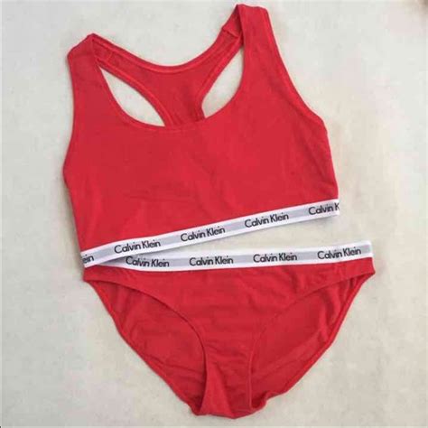 Calvin Klein Intimates Sleepwear Calvin Klein Red Hot Red Bralette Bikini Set Poshmark