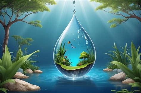 Premium Photo | Realistic water drop with an ecosystem for world water day