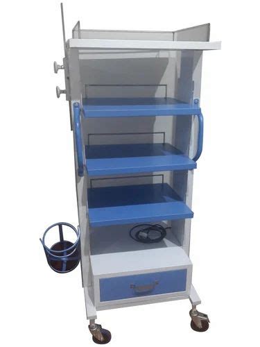 White And Blue Mild Steel Monitor Trolley Model Name Number SI061