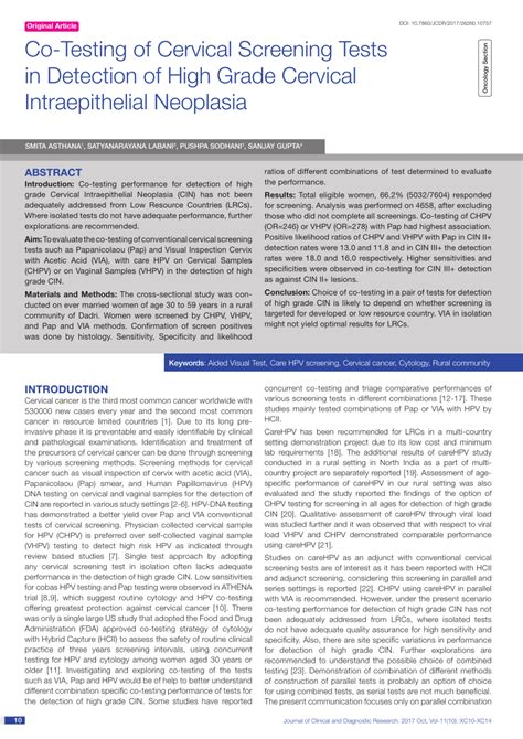 Pdf Co Testing Of Cervical Screening Tests In Detection Of High Grade Cervical Intraepithelial